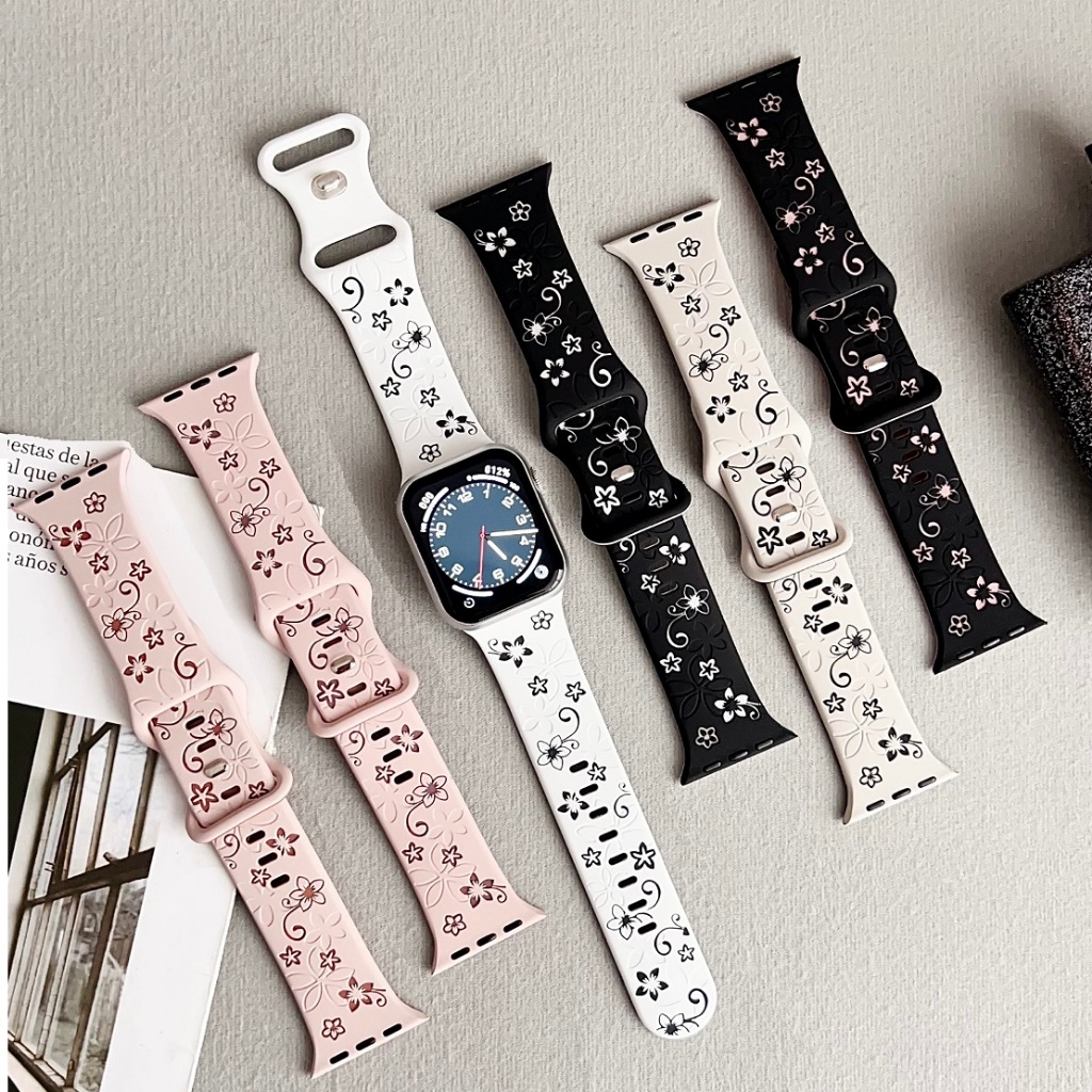 Flower Imprint Bauhinia 3D Silicone Strap For iWatch Strap Series10 9 Series8 Series7 6 5 4 3 2 1,SE