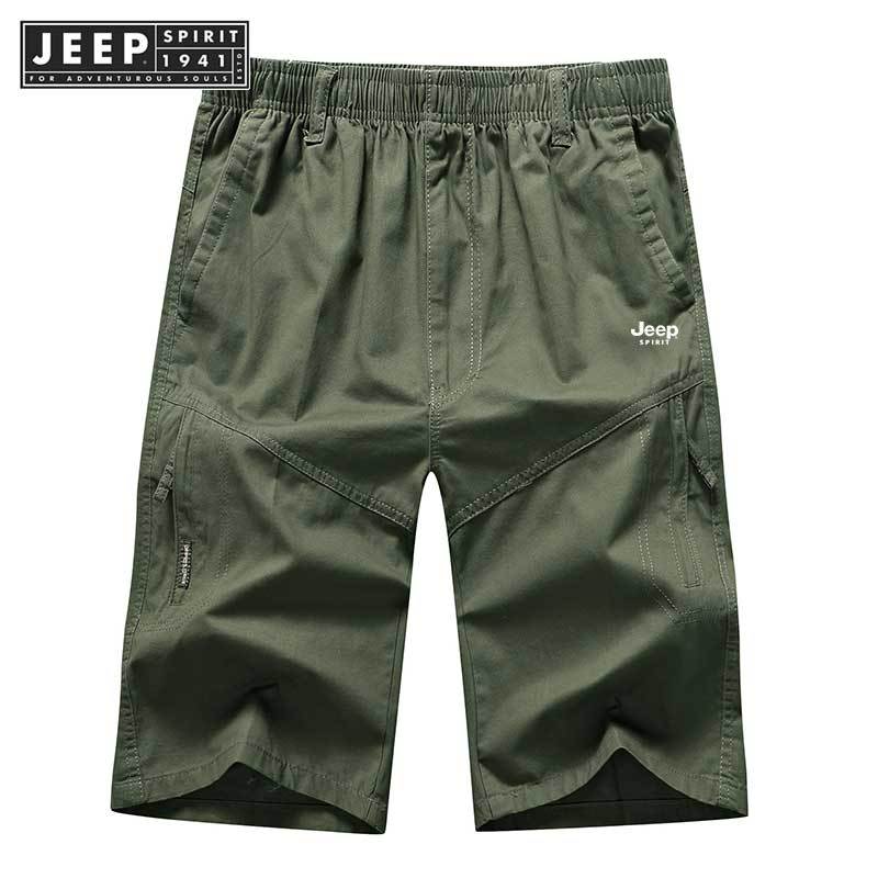 Jeep SPIRIT 1941 ESTD 2024 กางเกงขาสั้นฤดูร้อนสําหรับผู้ชายและผู้หญิงวัยกลางคนกางเกงครอปกางเกงชายหาดลําลองการออกแบบยืดหยุ่นบาง