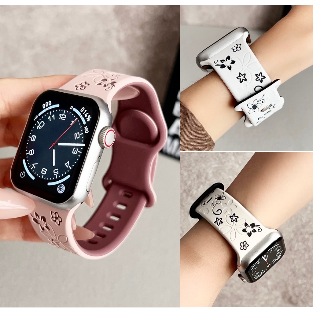 Flower Imprint Bauhinia 3D Silicone Strap สาย iWatch Strap Series10 9 Series8 7 6 5 4 3 2 1,SE ,SE2,
