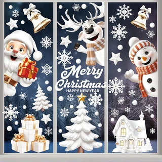 9pcs Merry Christmas ตกแต่งหน้าต่างสติกเกอร์ Xmas Decor ตกแต่งสติกเกอร์แก้วห้องเด็กปีใหม่ตกแต่งบ้านอุปกรณ์ตกแต่งคริสมาสต์สติกเกอร์คริสมาส