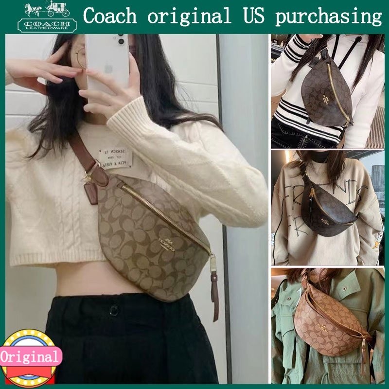 แท้💯%💖 COACH F48740 เลดี้เอวกระเป๋าแฟชั่นหน้าอกกระเป๋าหนังสะพายเดี่ยว