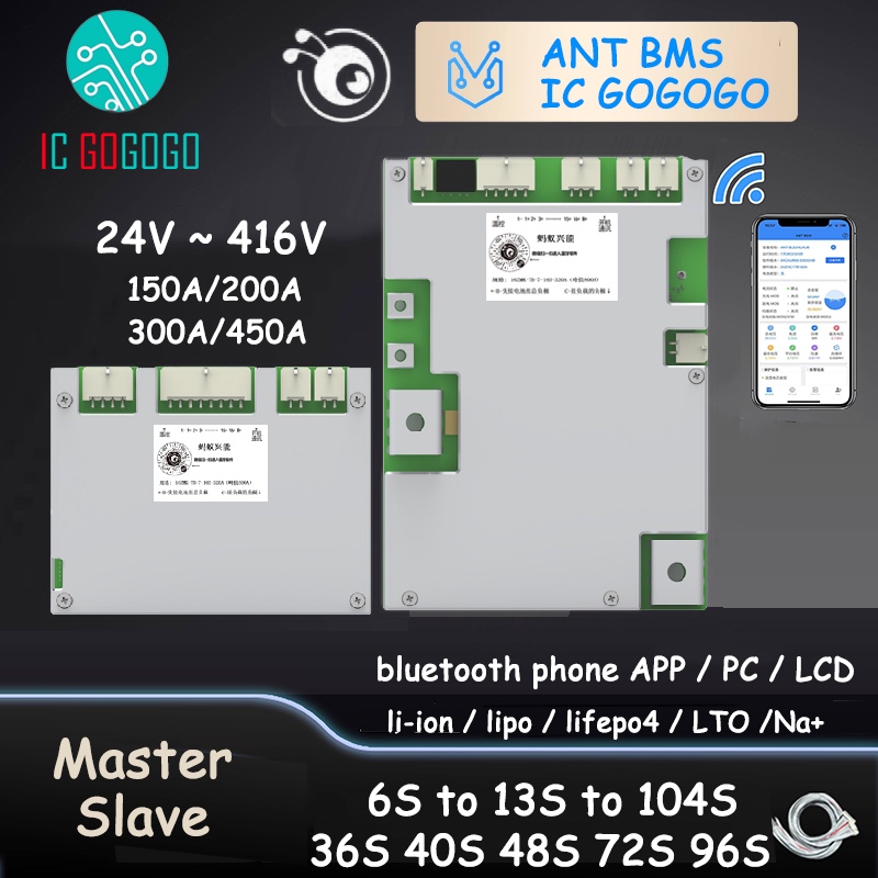 Master Slave ANT BMS Serial การเชื่อมต่อป้องกัน 36S 40S 48S 64S 72S 96S 48V 96V 144V 288V บลูทูธสมาร
