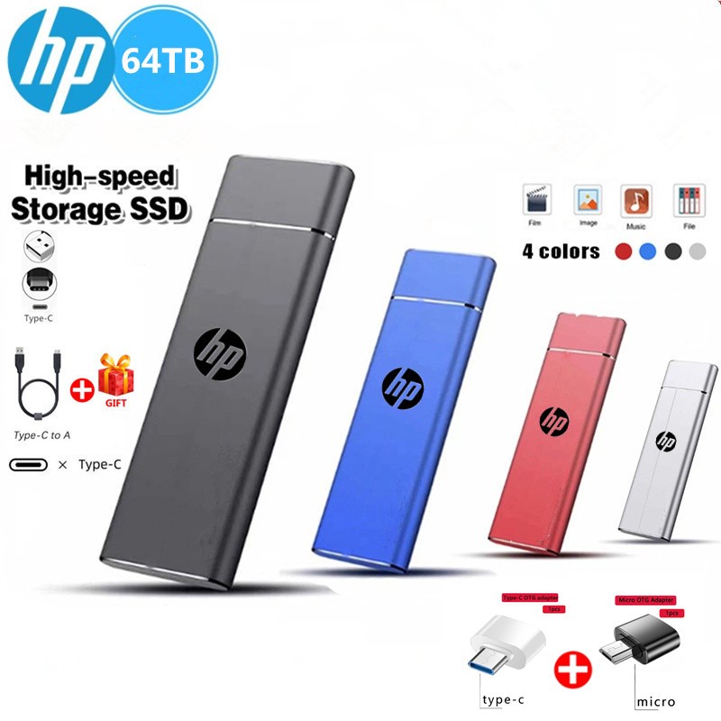 64tb ฮาร์ดไดรฟ์ภายนอก SSD 8TB 16TB 32TB 32GB แบบพกพา SSD ฮาร์ดไดรฟ์สาย USB3.1, อะแดปเตอร์ Type-C/Mic