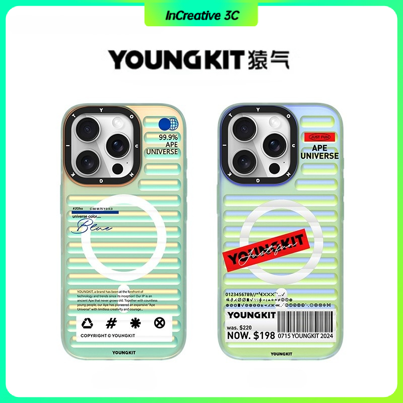 Youngkit Dynamic Color Chic เคสไอโฟน 16 pro max กระเป๋าเดินทาง-เคสแม่เหล็กสร้างแรงบันดาลใจเข้ากันได้กับ iPhone 16 15 Pro Max ป้องกันติดตามกันกระแทกป้องกันสีเหลืองป้องกันลายนิ้วมือป้องกันรอยขีดข่วนทนต่อการสึกหรอ