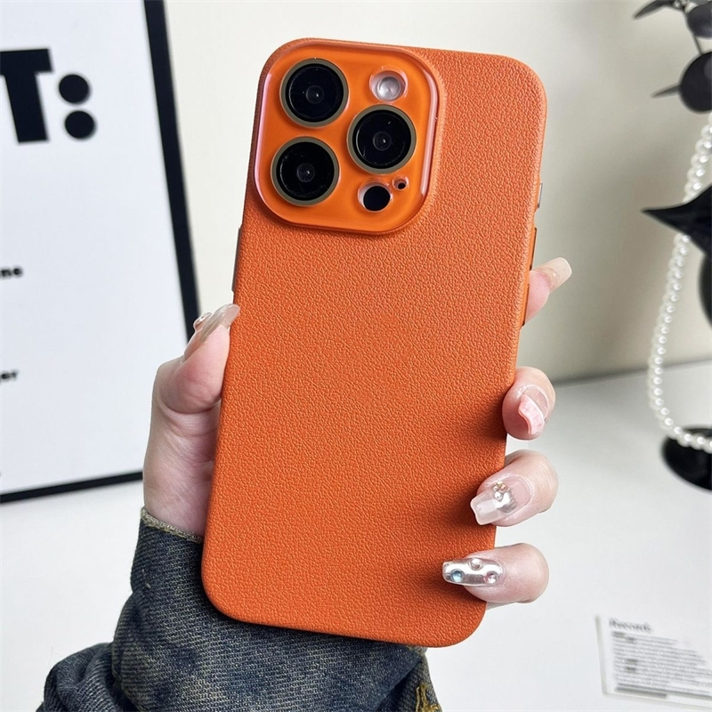 พร้อมโลโก้เคสโทรศัพท์หนังลายลิ้นจี่เปลือกหรูหรา iPhone 16 Pro max 15 14 13 12 11 Pro max พร้อมเคสป้องกันกล้องคริสตัลกันกระแทก iPhone 16 15 14 plus