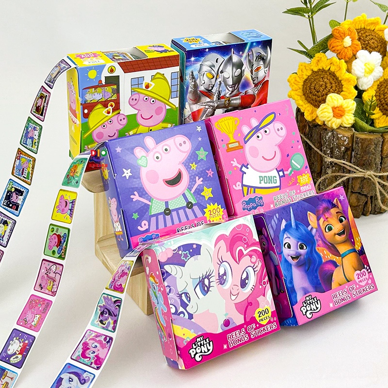 สติกเกอร์เลเซอร์ ลายการ์ตูน 200 ชิ้น Peppa Pig/My Little Pony สติกเกอร์ ลายการ์ตูนน่ารัก กันน้ํา สําหรับตกแต่งสมุด ของขวัญ