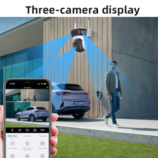 LLSEE ICSEE 12MP 6K 3 เลนส์กล้องวงจรปิดไร้สาย WIFI PTZ กันน้ำ 360 กล้อง IP กลางแจ้งการติดตามการเคลื่อนไหวที่มีสีสันคืนวิสัยทัศน์