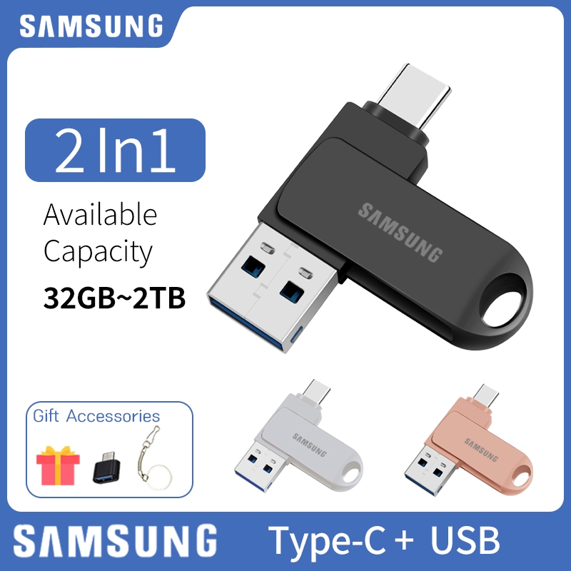 Samsung typec USB Dual Drive 2 in 1 2TB u Disk OTG แฟลชไดรฟ์ Thumb Memory Stick 1TB Mobile Mini Card Reader