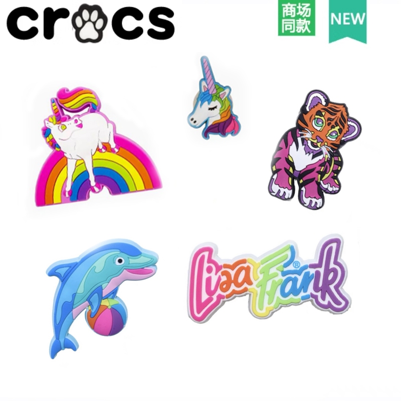 Crocs Hole รองเท้าอุปกรณ์เสริมรองเท้าดอกไม้ตกแต่ง DIY การ์ตูน Rainbow Pony 5 ชิ้นชุดรองเท้าหัวเข็มขั