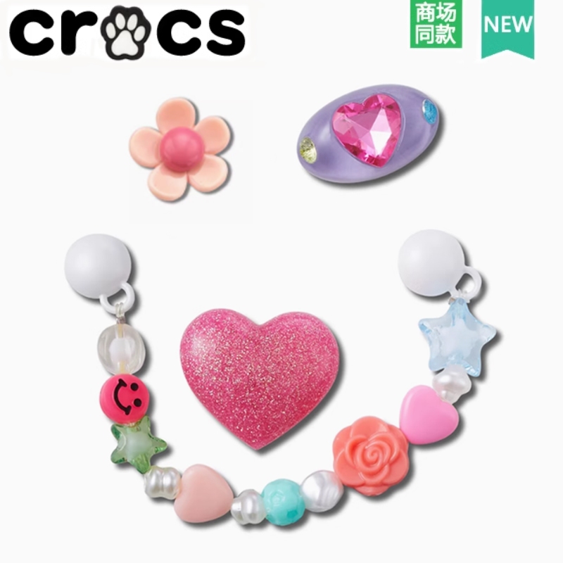 Crocs Hole รองเท้าอุปกรณ์เสริมรองเท้าดอกไม้ตกแต่ง DIY Premium Rose Chain สี่ชิ้นรองเท้าหัวเข็มขัด Carlo Chibi Star