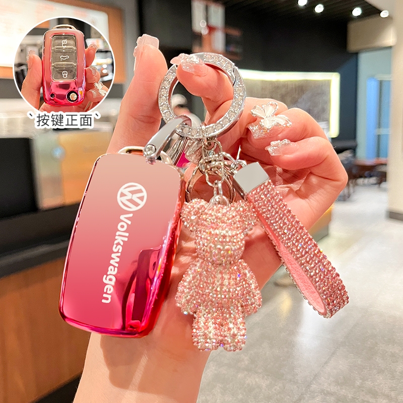 สําหรับ Volkswagen tiguan golf7.5 Bora Jetta POLO T-Cross Touran Passat vw Key ฝาครอบพวงกุญแจ Key Holder Auto Key เปลือกป้องกัน TPU Gradient พวงกุญแจเชือก