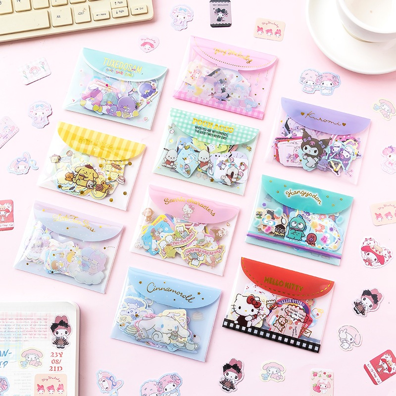 สติกเกอร์กระดาษ ลายการ์ตูน Sanrio พร้อมถุงเก็บ ขนาดเล็ก มี 40 ชิ้น