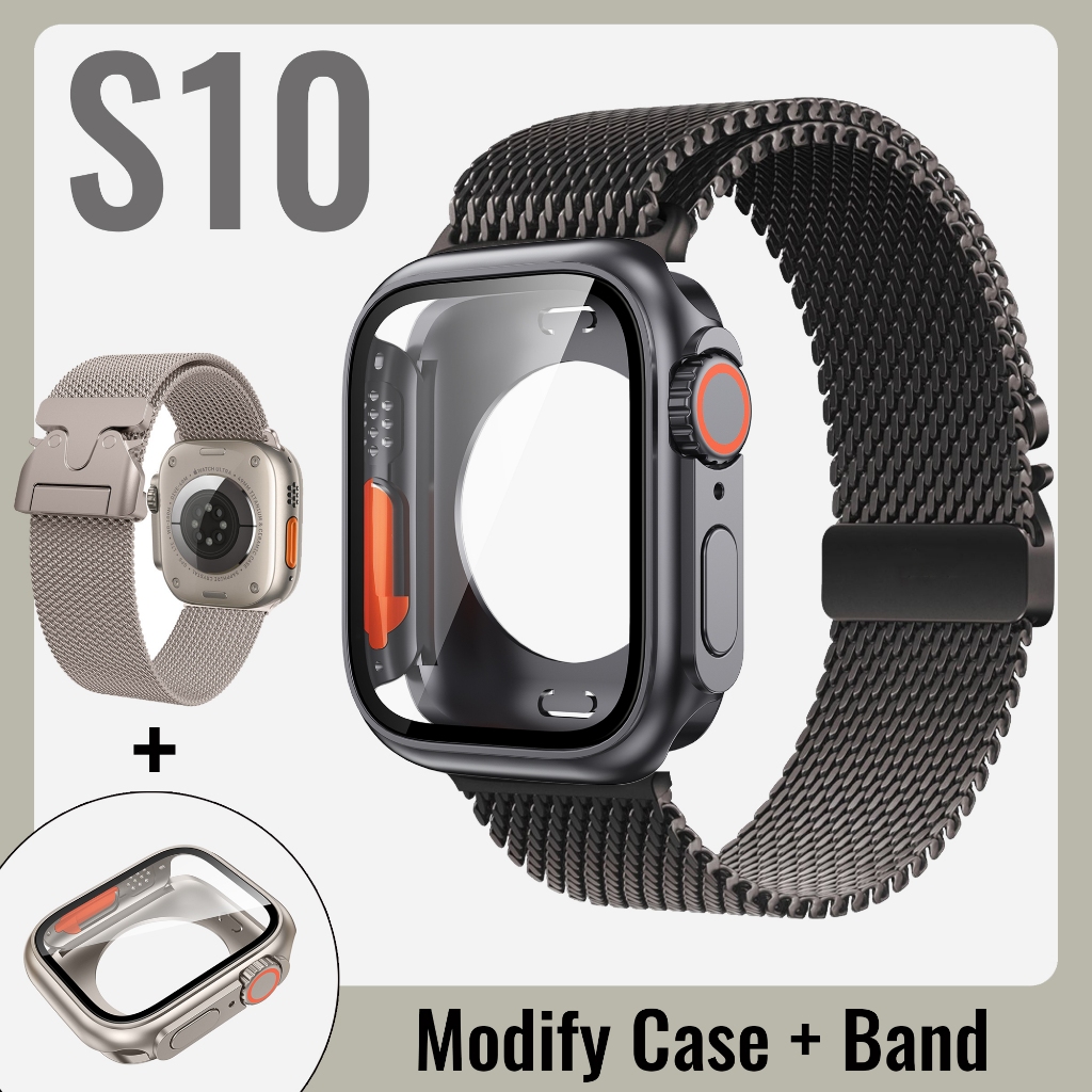 2024 อัพเกรด Milanese Loop มาพร้อมเคสสําหรับ iWatch Series 10 46 มม.42 มม.เปลี่ยนตาข่ายสแตนเลส Milan