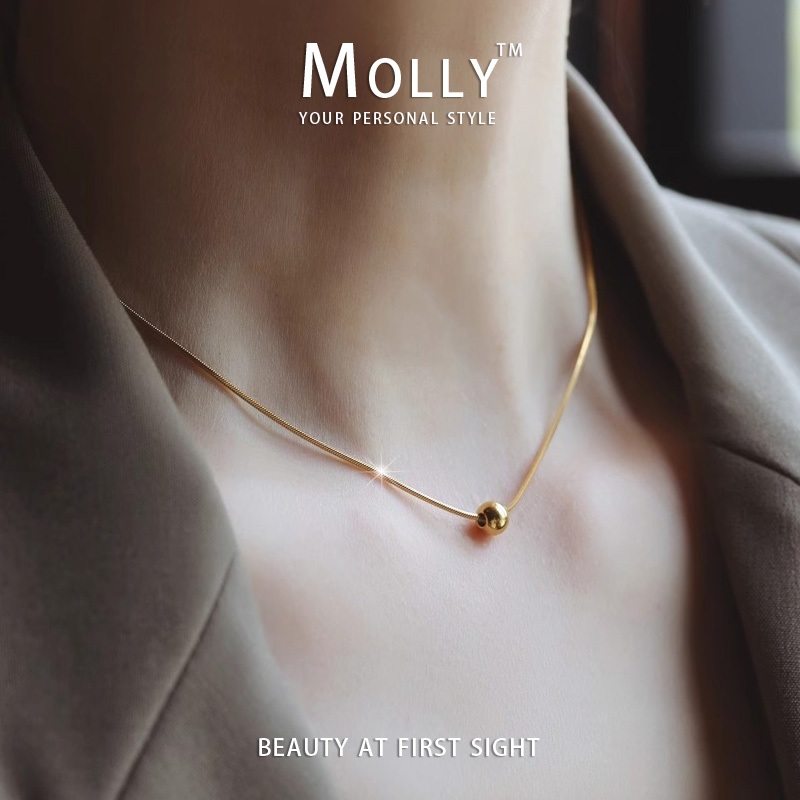 สร้อยคอลูกปัดสแตนเลสสร้อยคอยาวสําหรับผู้หญิง Non Tarnish Gold Plated แฟชั่น Minimalism เครื่องประดับ Choker Clavicle สร้อยคอสแตนเลส