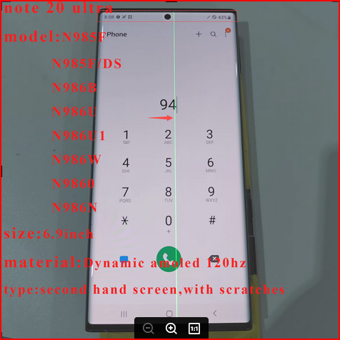 6.9 super amoled มีเส้นรอยขีดข่วนหน้าจอสําหรับ Samsung NOTE 20 Ultra N985u SM-N985F N986B 4g 5G จอแส