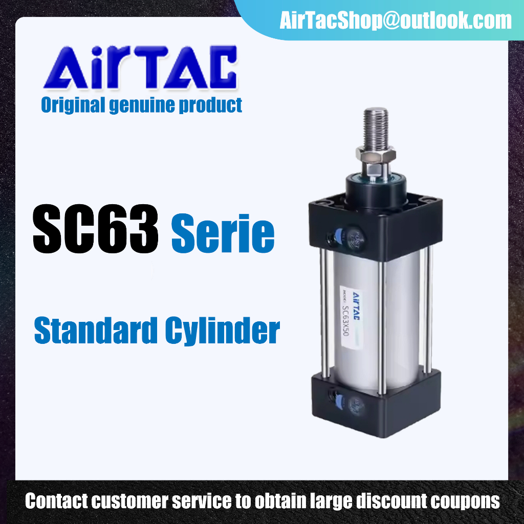 Airtac SC63X25*50X75X100X125X150X200 อลูมิเนียมอัลลอยด์ กระบอกมาตรฐานขนาดกะทัดรัดกระบอกลมนิวเมติกนิวเมติกนิวเมติก double acting