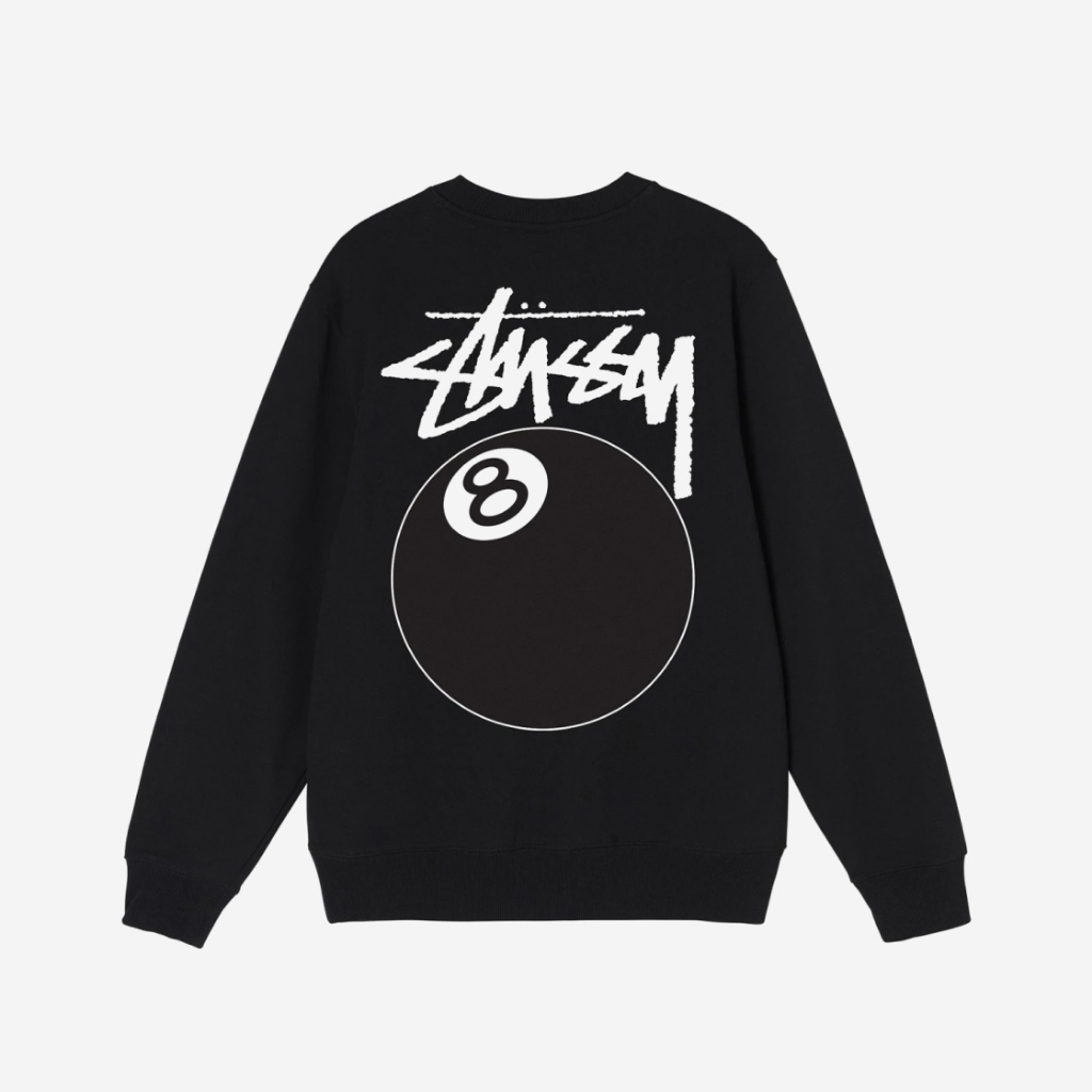 Stussy 8 Ball Crew Ash Heather BALCK แท้ 100%