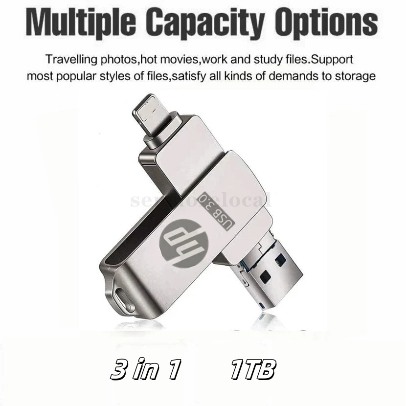 แฟลชไดรฟ์ USB 1TB 3 IN 1 OTG Pendrive สําหรับ iPhone จัดเก็บข้อมูลภายนอก OTG USB