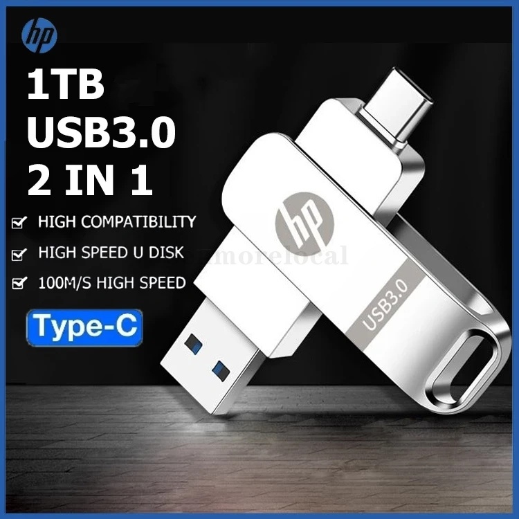 Hp 2 in 1 OTG USB แฟลชไดรฟ์ 1TB Type C แท่งหน่วยความจําโลหะสําหรับ Samsung