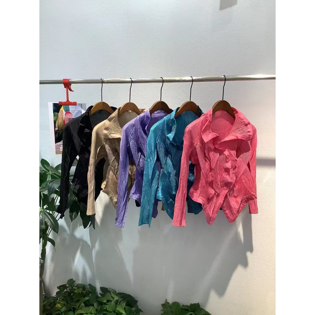 Miyake จีบหญิง Niche Heavy Industry Hand-Made ดอกไม้ Bud เสื้อแจ็คเก็ตสั้นหรูหราคาร์ดิแกนสีทึบ Com