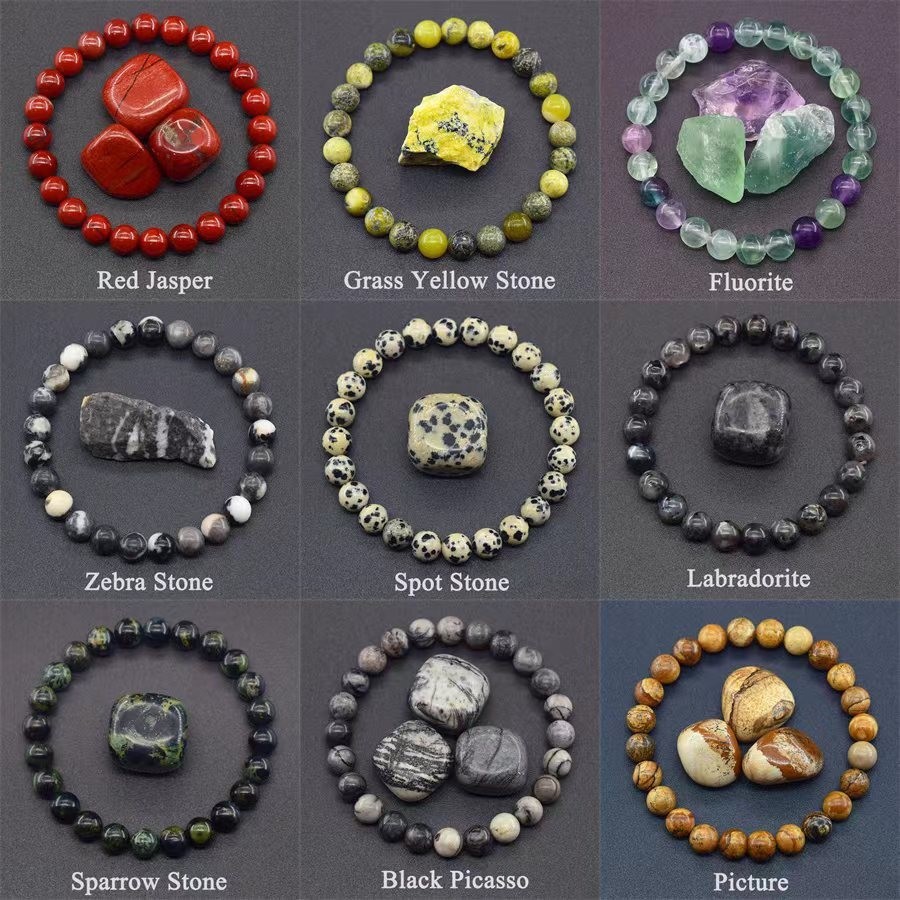 ใช่ หินธรรมชาติเชือกยืดสร้อยข้อมือลูกปัดแฟชั่นวินเทจของขวัญผู้ชายอุปกรณ์เสริม