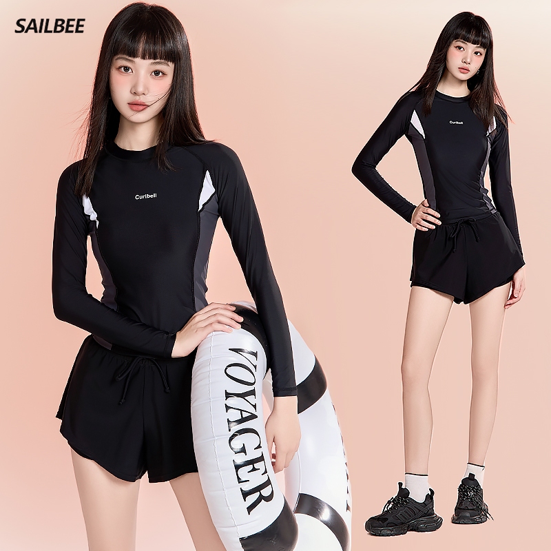 Sailbee ผู้หญิง UV Sun Protection แขนยาว Rash Guard Wetsuit ชุดว่ายน้ํา Top N226