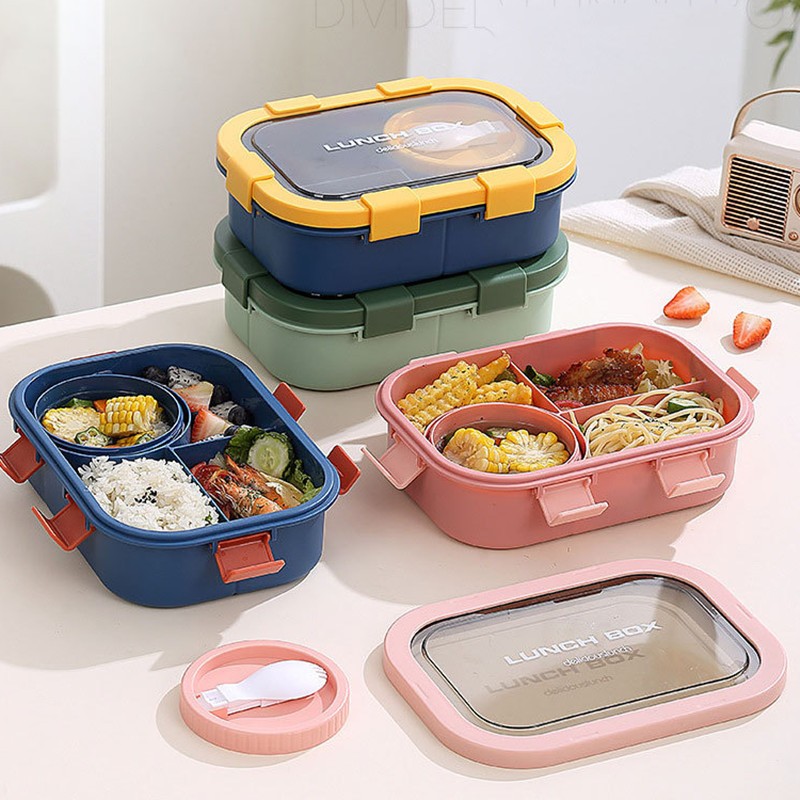 1600ml กล่องอาหารกลางวันไมโครเวฟพร้อมชามซุปและช้อน BPA ฟรี Leak-Proof Bento กล่องนักเรียนผู้ใหญ่ภาชนะเก็บอาหาร