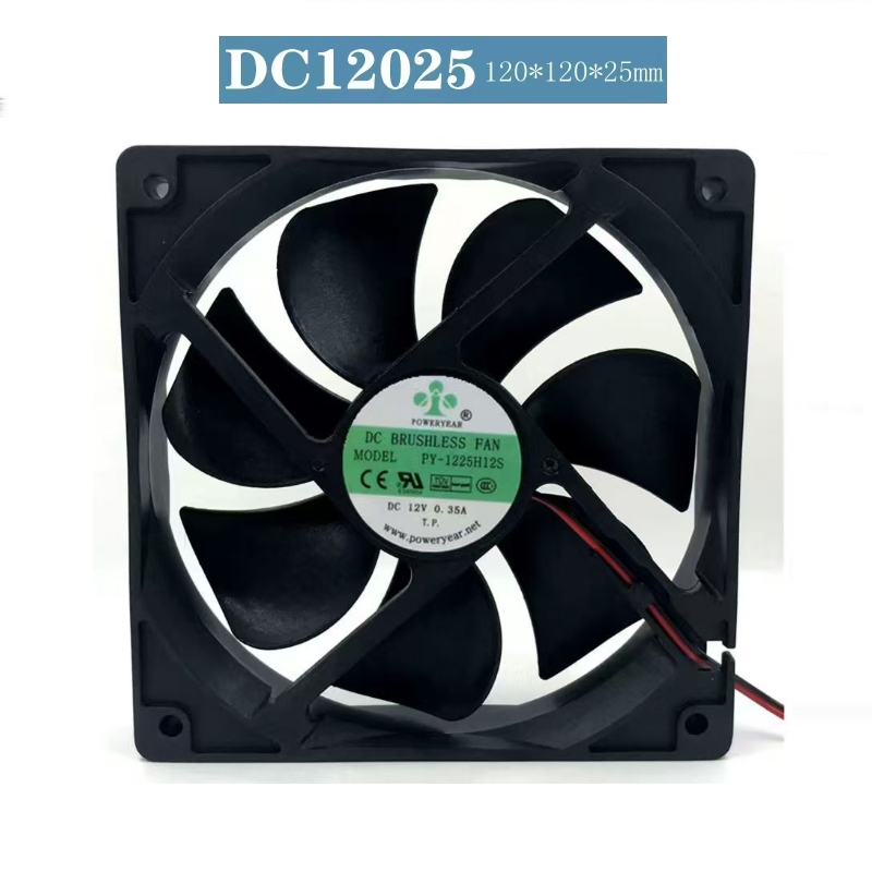ยี่ห้อใหม่ POWERYEAR PY-1225H12S 12V 0.35A 12CM 12025 พัดลมระบายความร้อน 2 สาย