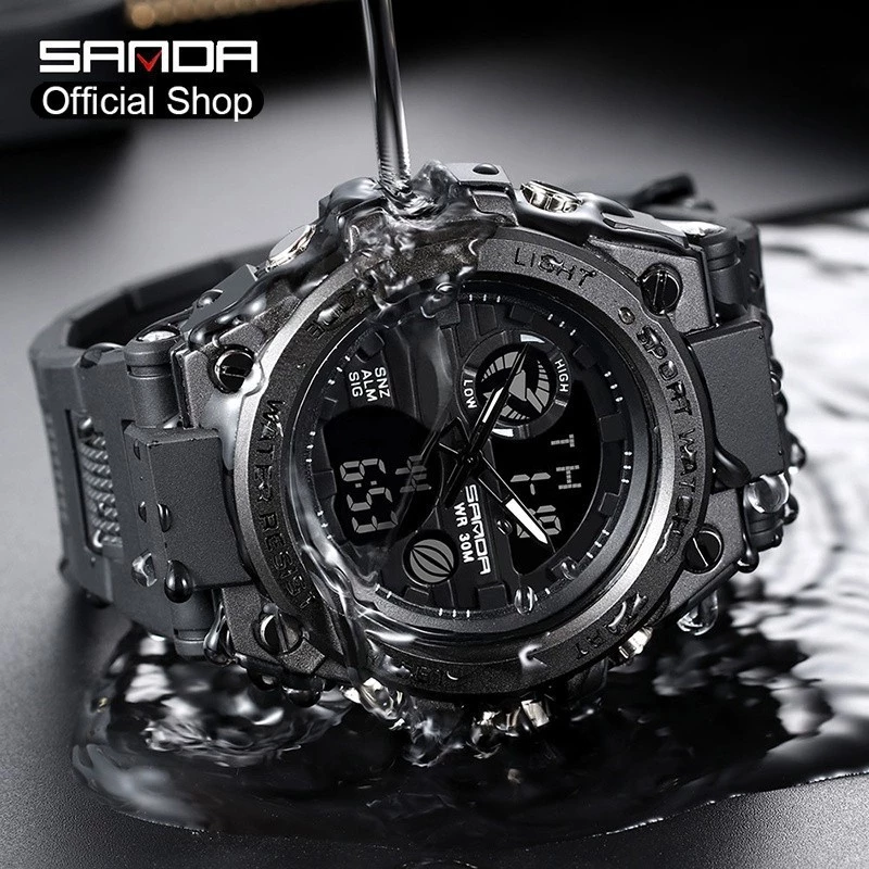 Sanda 739-2/ในสต็อกกันน้ํานาฬิกาผู้ชายกีฬานาฬิกาแฟชั่น LED Multi-Function นาฬิกาผู้ชาย