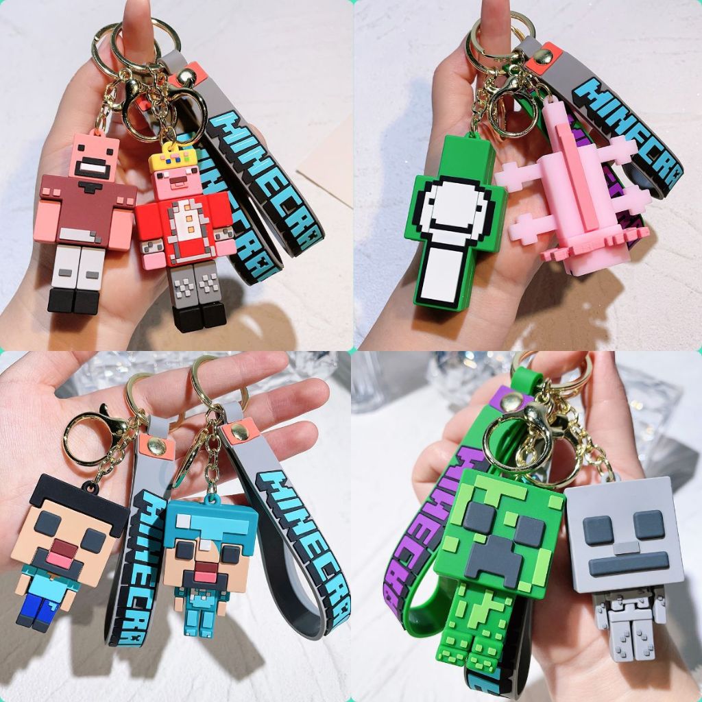 Minecraft MC Steve Creeper กระเป๋าเป้สะพายหลังเครื่องประดับจี้พวงกุญแจ Key Ring