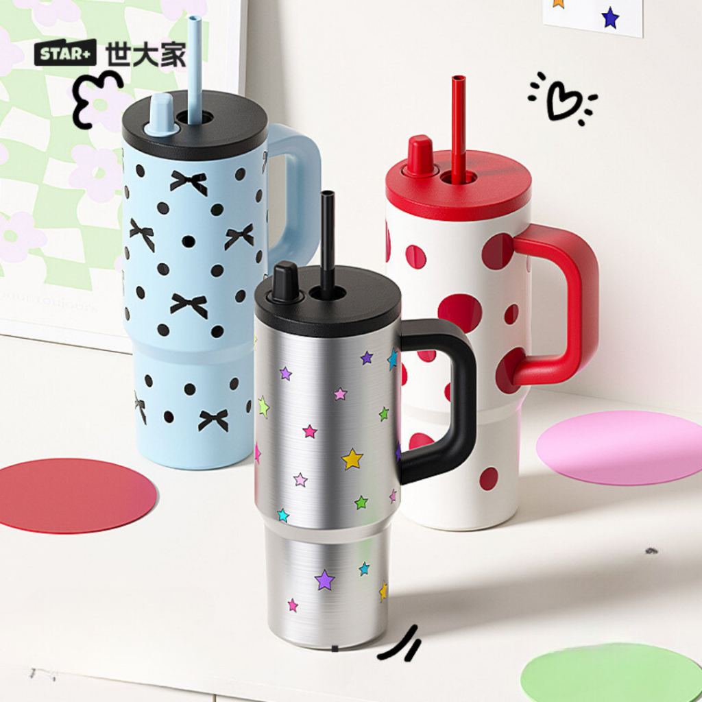 STAR+ แก้วเก็บความเย็น ถ้วยฉนวนเซรามิกความจุขนาดใหญ่พร้อมหลอด710ml แก้วสแตนเลส เก็บเย็น-ร้อนได้นาน