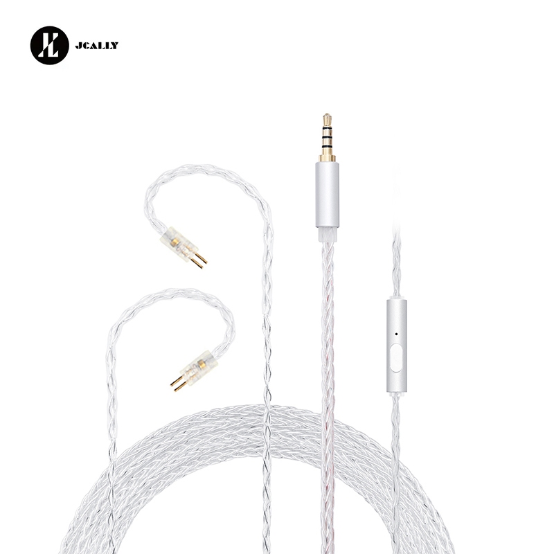 Jcally JC08S 5N 8 Core Silver Plated HIFI อัพเกรดสาย MIC 3.5 มม.ปลั๊ก/2Pin 0.78 สําหรับ KZ TFZ CCA C