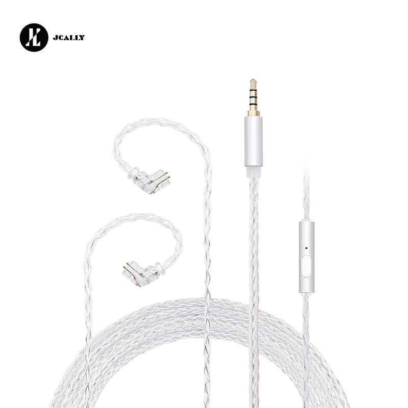 Jcally JC08S 5N 8 Core Silver Plated HIFI อัพเกรดสาย MIC 3.5 มม.ปลั๊ก/2Pin 0.78 สําหรับ KZ TFZ CCA C