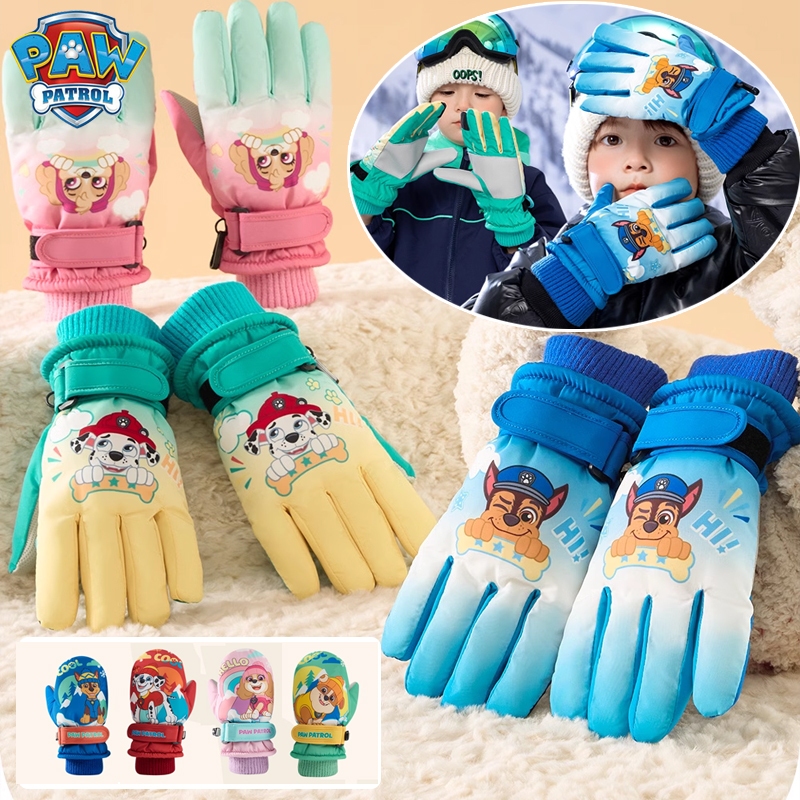 ถุงมือขนแกะหนา PAW Patrol กันลม กันน้ํา ปรับขนาดได้ ให้ความอบอุ่น เหมาะกับฤดูหนาว สําหรับเด็กผู้ชาย และผู้หญิง 1 คู่