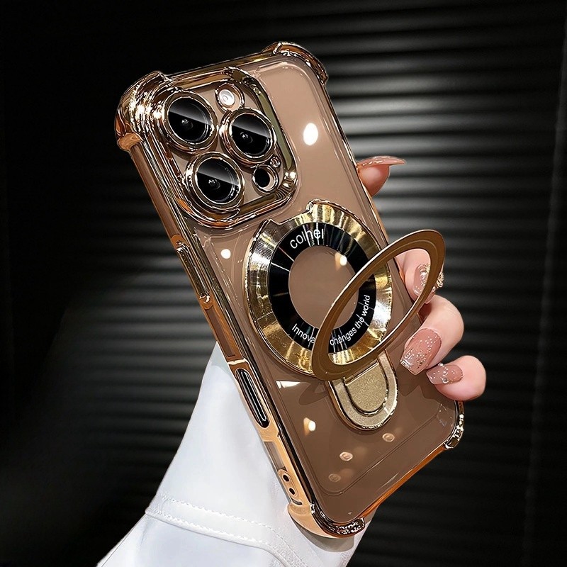 【Phone stand/Four corners anti-fall/Transparent acrylic hard case/Titanium Desert】เคส compatible for iPhone 16 pro max case