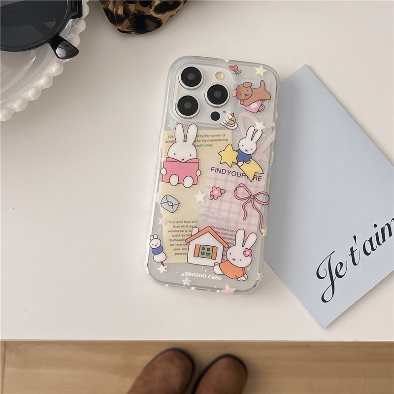 เคสโทรศัพท์ iPhone 16 Pro max 15 Pro max รูปแบบกระต่ายวัสดุ TPU IMD craft double-deck เคสโทรศัพท์