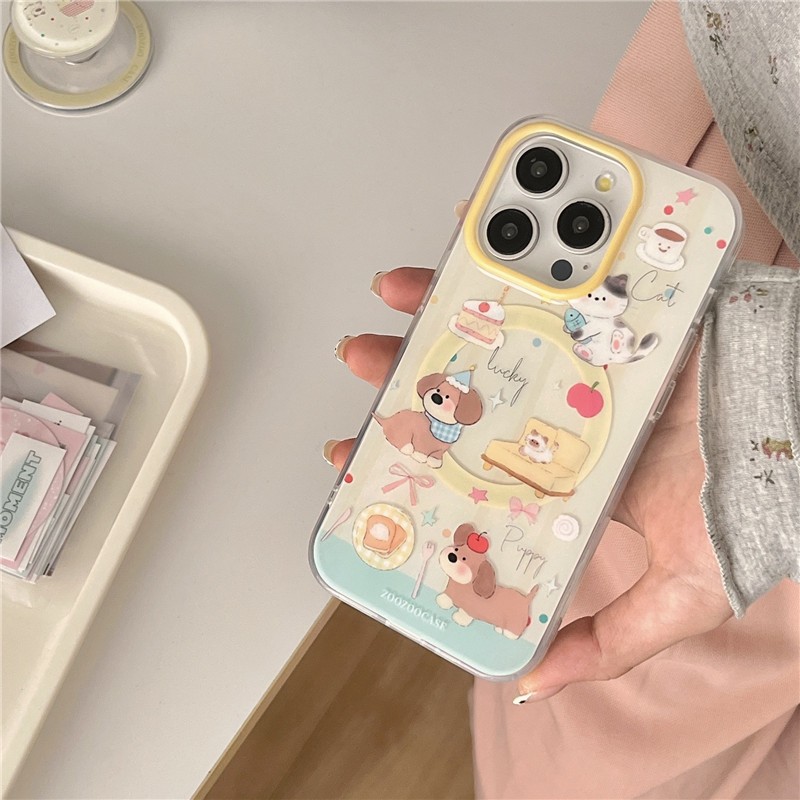 เคสโทรศัพท์ iPhone 14 Pro max 15 Pro max โซฟาลายสุนัขวัสดุ TPU IMD หัตถกรรมเคสโทรศัพท์แม่เหล็กสองชั้น