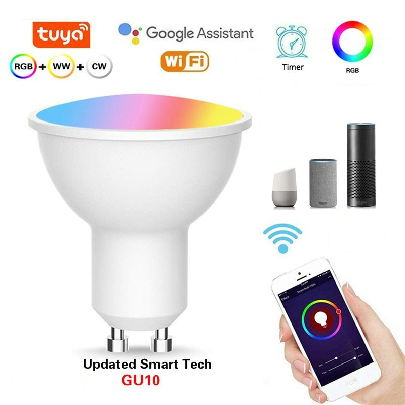 Tuya ควบคุม 5W LED WiFi หลอดไฟอัจฉริยะ GU10 หลอดไฟ WiFi ทํางานร่วมกับ Alexa และ Google Home