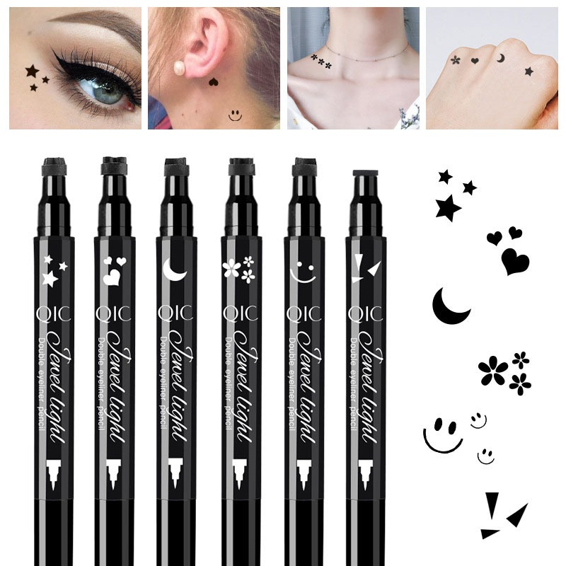แต่งหน้า Double-Headed แสตมป์สีอายไลเนอร์กันน้ํา Non-Smudge Embellishment แสตมป์รูปแบบรูปแบบต่างๆ Star Heart Moon Smiley Triang