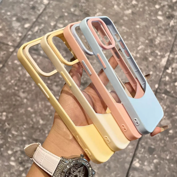 【Color-block design/Ultra-thin Pc hard case/Pink】เคส compatible for iPhone 11 12 13 14 15 16 pro max case