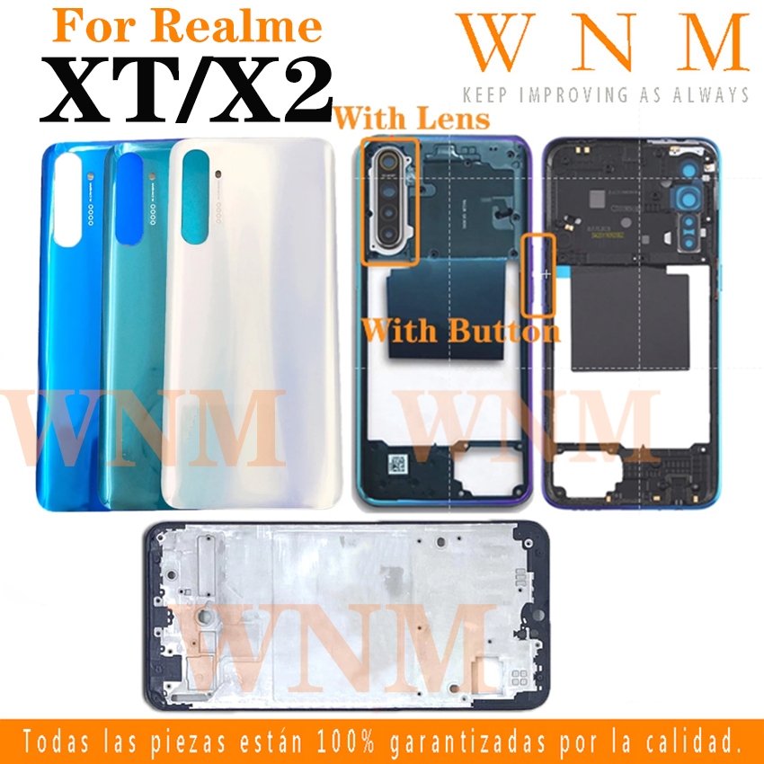 ฝาหลังแบตเตอรี่สําหรับ OPPO Realme XT X2 RMX1991 RMX1921 LCD กรอบกลางฝาครอบแผ่น Bezel เปลี่ยนชิ้นส่วน