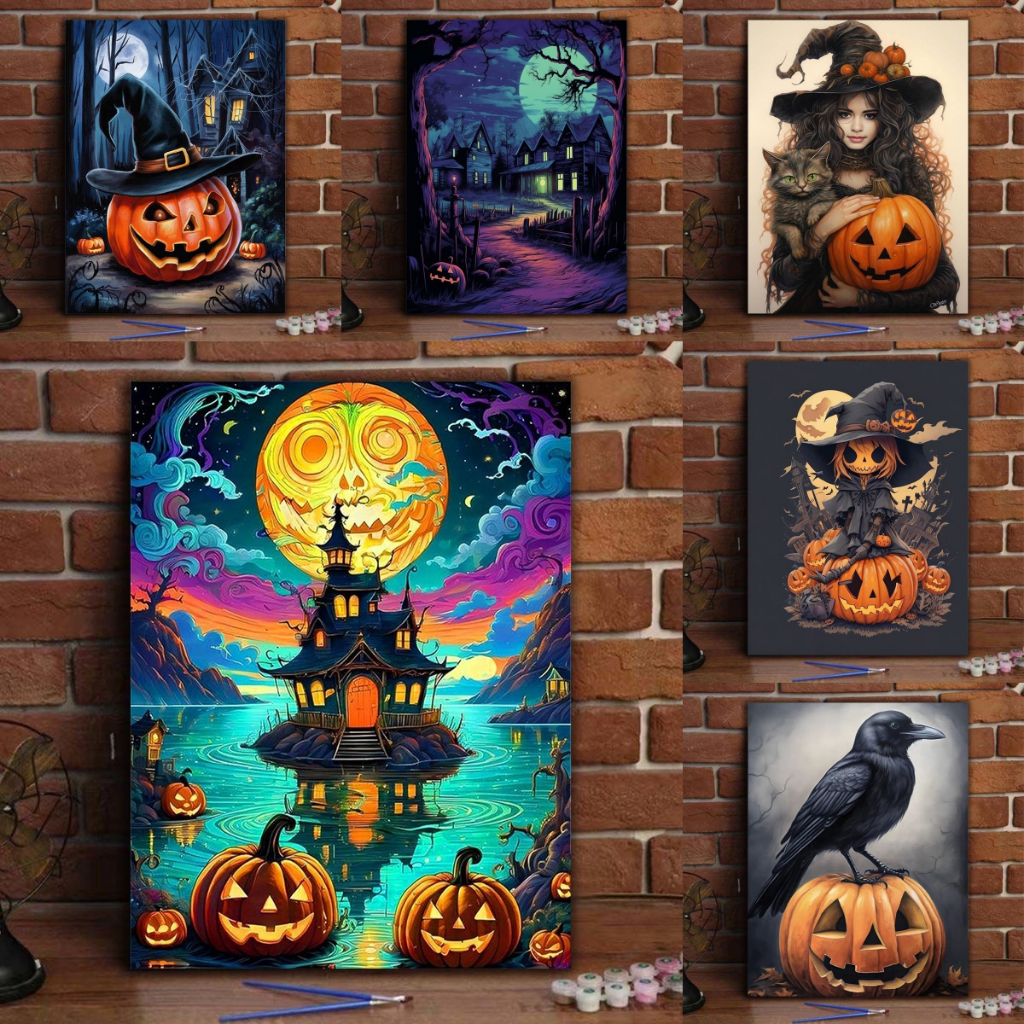 【ORFON】 40×50cm ระบายสีตามตัวเลข/ตกแต่งฮาโลวีน/ภาพระบายสี/ระบายสีตามตัวเลข Diy / ของขวัญ / ศิลปะตกแต่งห้องนั่งเล่น