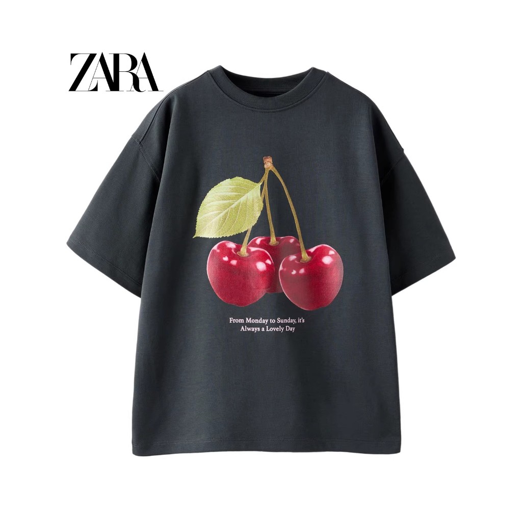 ZARA ซาร่า เสื้อผ้าเด็กใหม่เสื้อยืดแขนสั้นคอกลมพิมพ์ลายผลไม้สําหรับเด็กผู้หญิง 5431740 807