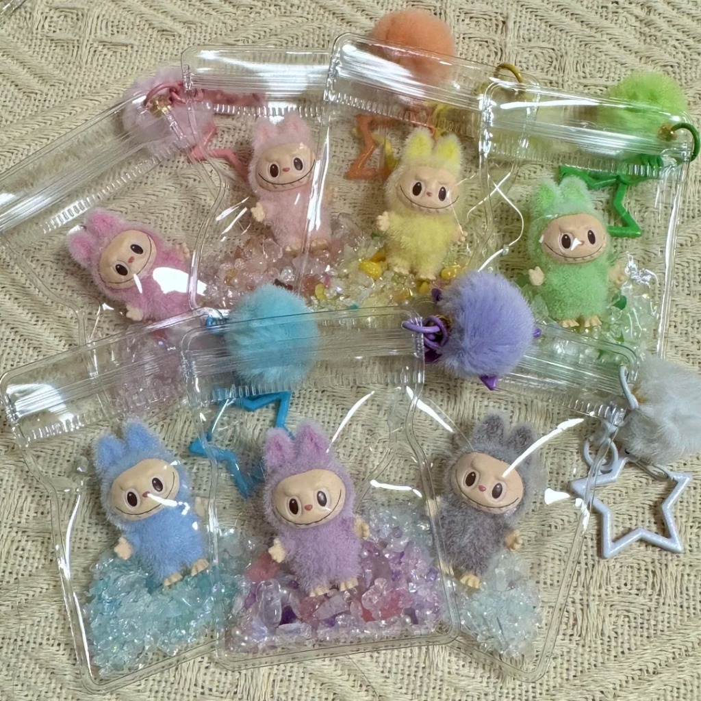 Flocking Mini Labubu V1V2ตุ๊กตานิ้วมือของเล่นจี้เครื่องประดับตกแต่ง DIY ตกแต่งสร้างสรรค์มัลติฟังก์ชั่ของขวัญน่ารัก Grain
