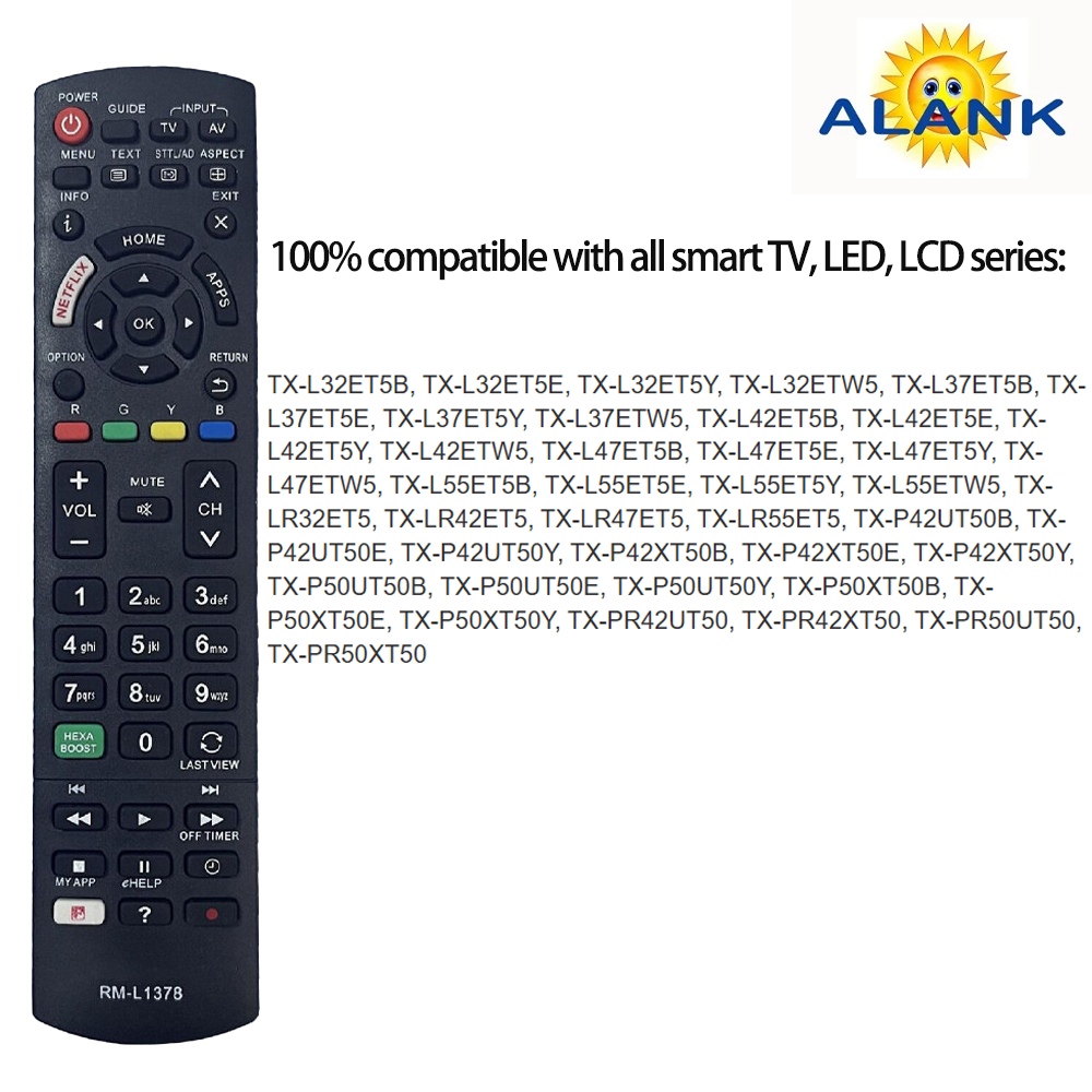รีโมททีวี Remote Panasonic Smart TV รีโมท RM-L1378 TX-L32ET5B TX-L32ET5E TX-L32ET5Y TX-L32ETW5