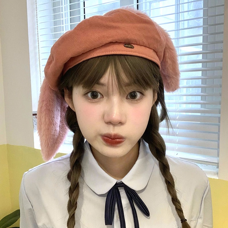 หูกระต่ายหมวกเบเร่ต์น่ารักฤดูใบไม้ร่วงและฤดูหนาวคาวบอยหมวกจิตรกรการ์ตูนอินหญิง