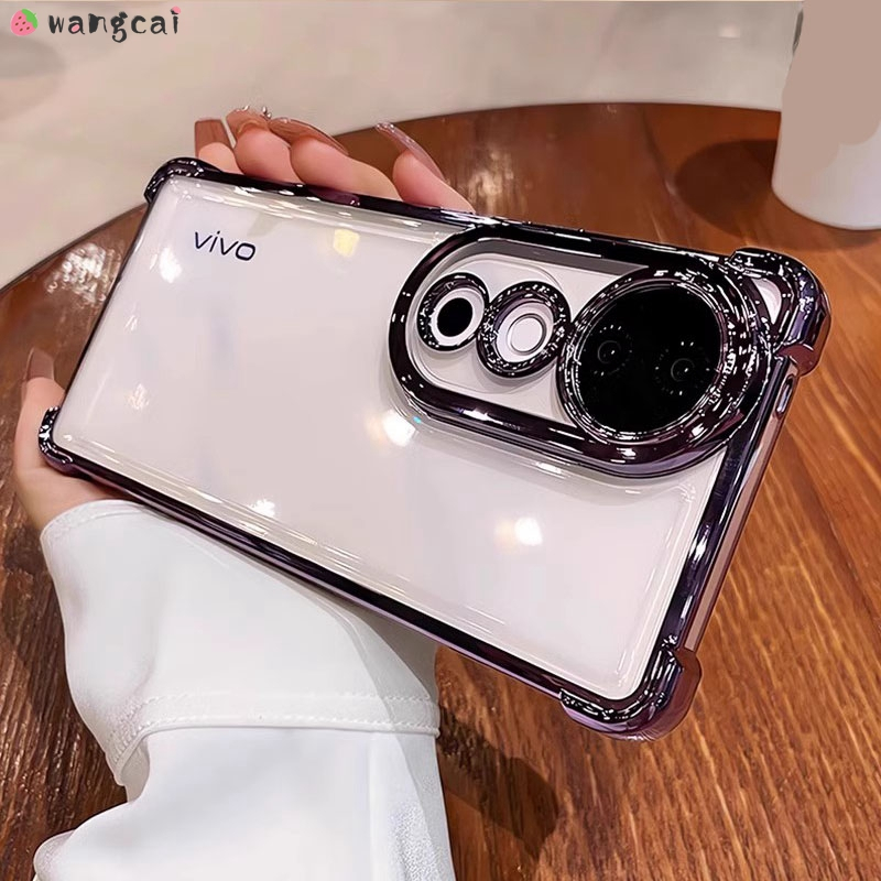 สําหรับ Vivo V40 V30 V29 V27 V25 V23 Pro V21 5G V21s เคสโทรศัพท์พร้อมกล้องเลนส์ฟิล์มชุบเงา Shining ง่ายโปร่งใสสี่มุมถุงลมนิรภัยกันกระแทกปลอกอ่อนกรณีปก