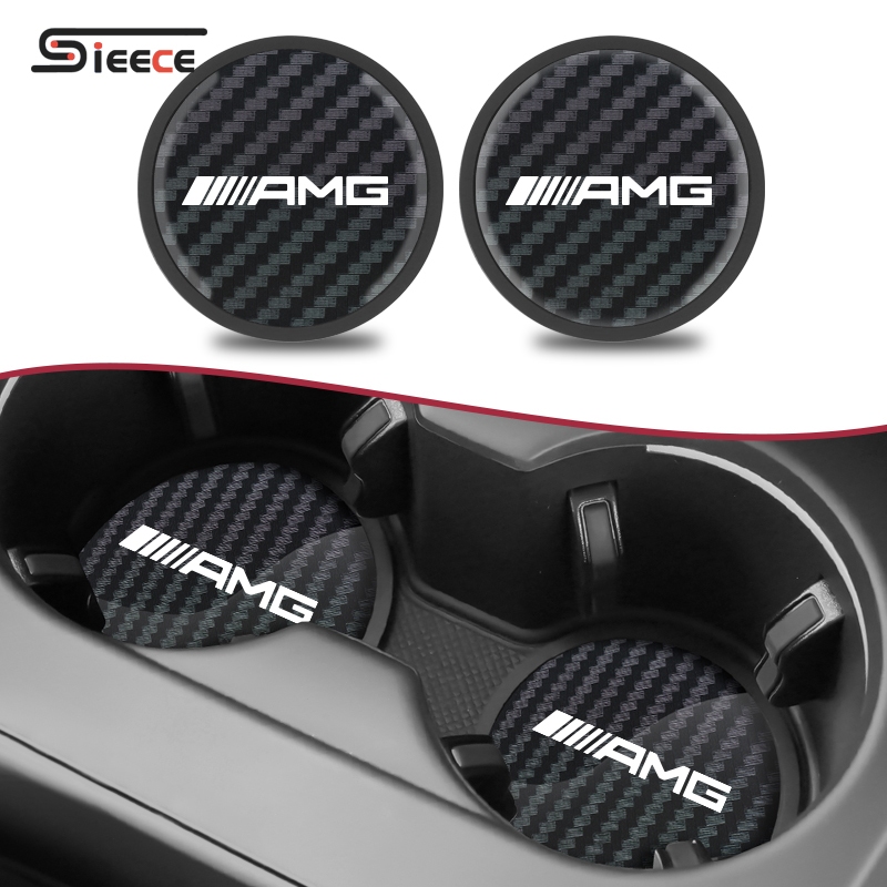 Sieece สำหรับ AMG คาร์บอนไฟเบอร์ ที่รองแก้วรถยนต์ ซิลิโคน แผ่นรองกันลื่น สำหรับ Mercedes Benz W124 W204 W202 W203 W212