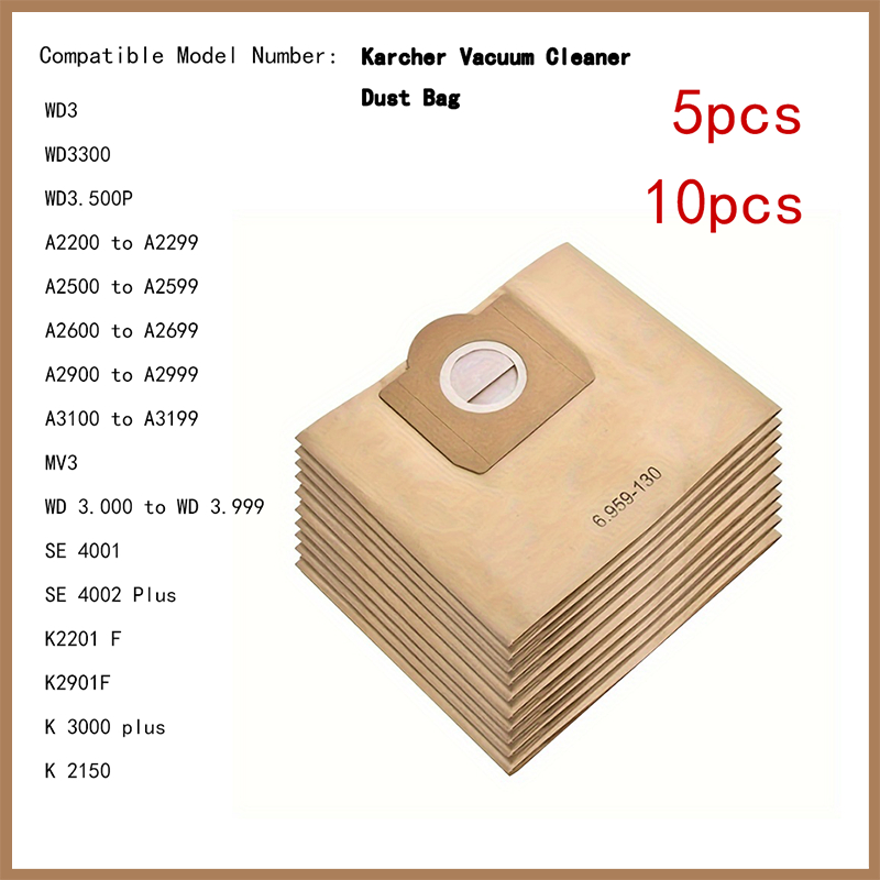 เปลี่ยนสําหรับเครื่องดูดฝุ่น Karcher ถุงเก็บฝุ่น WD3 MV3 WD3300 SE4002 Vacum เครื่องดูดฝุ่นถุงกรองอุ