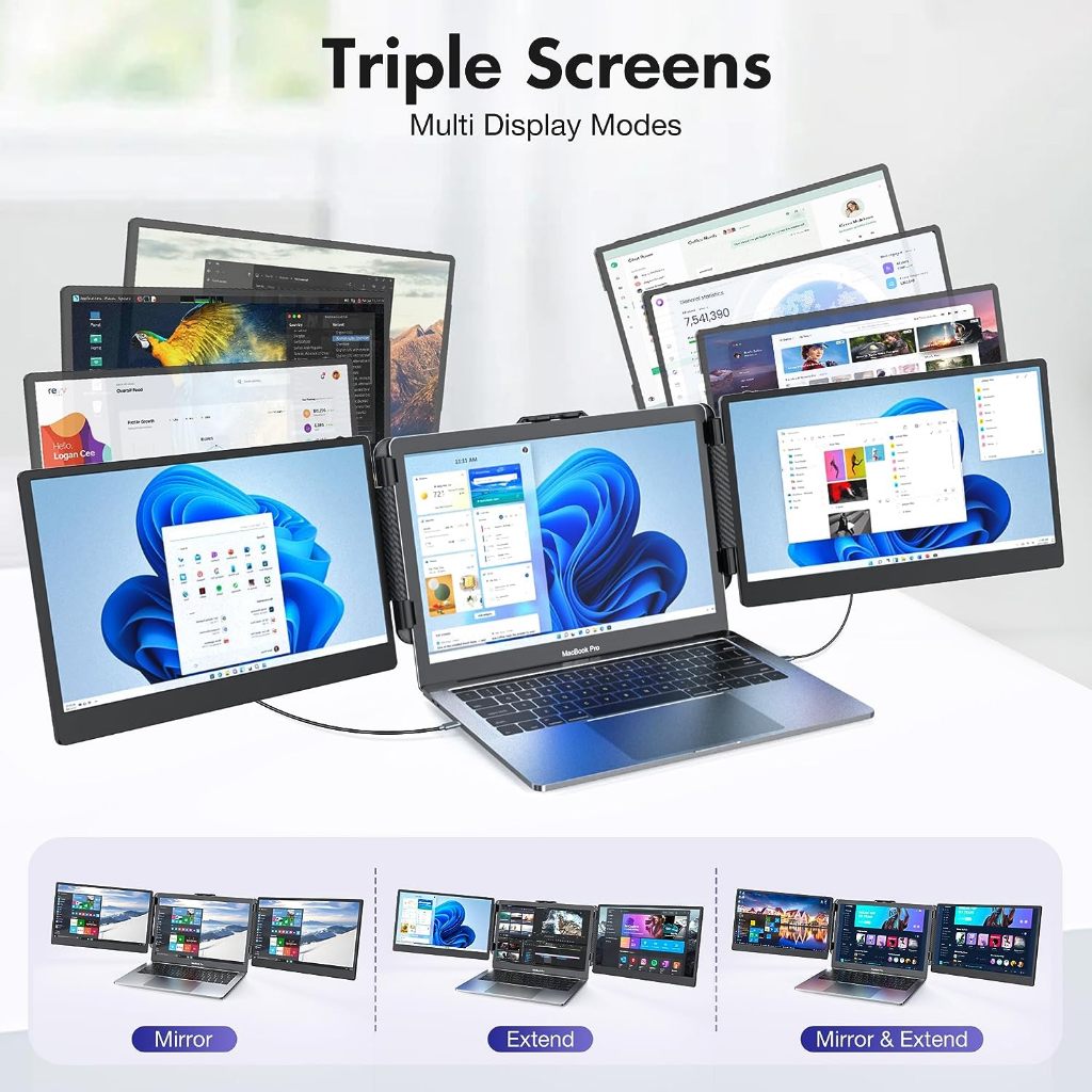 Ofiyaa P2 S2 14 นิ้วแบบพกพา Triple Monitor หน้าจอสําหรับแล็ปท็อป Extender Monitor แบบพกพา Dual Monit